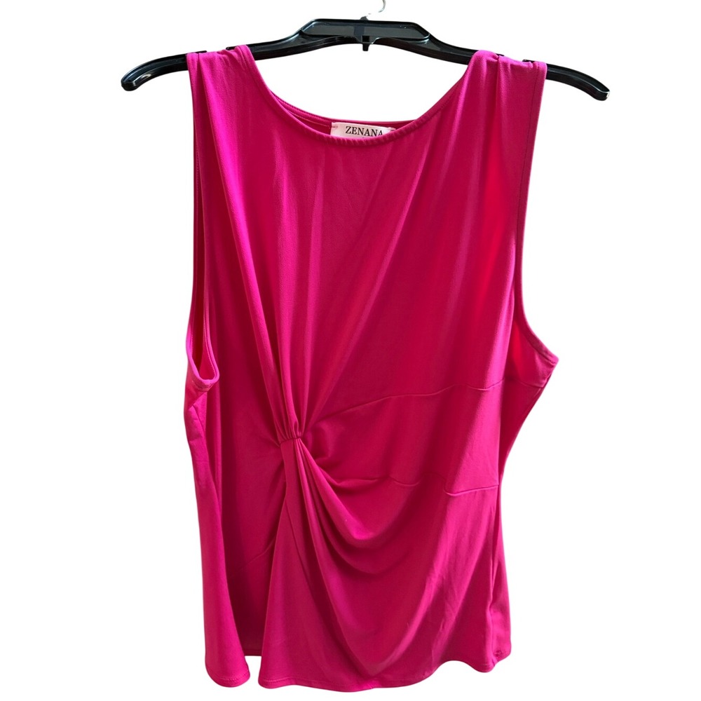 Zenana Hot Pink Twist Front Sleeveless Knit Tank Top‎ IT-2312AB Womens Large